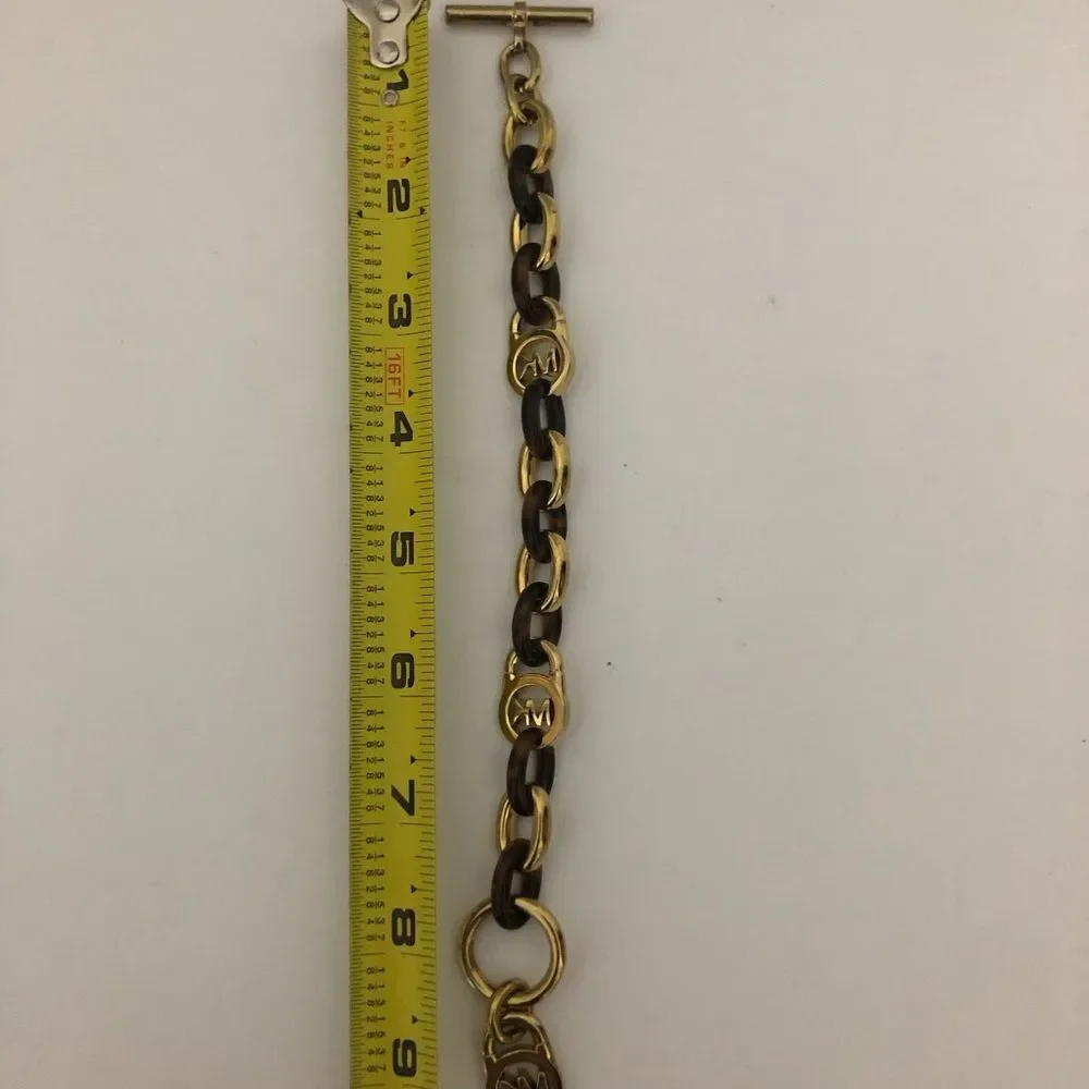 Michael Kors Toggle And Lock Gold and Brown Tortoise Shell Chain Bracelet